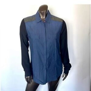 Scotch & Soda Maison Scotch Chambray Button-down
with Black Sleeves